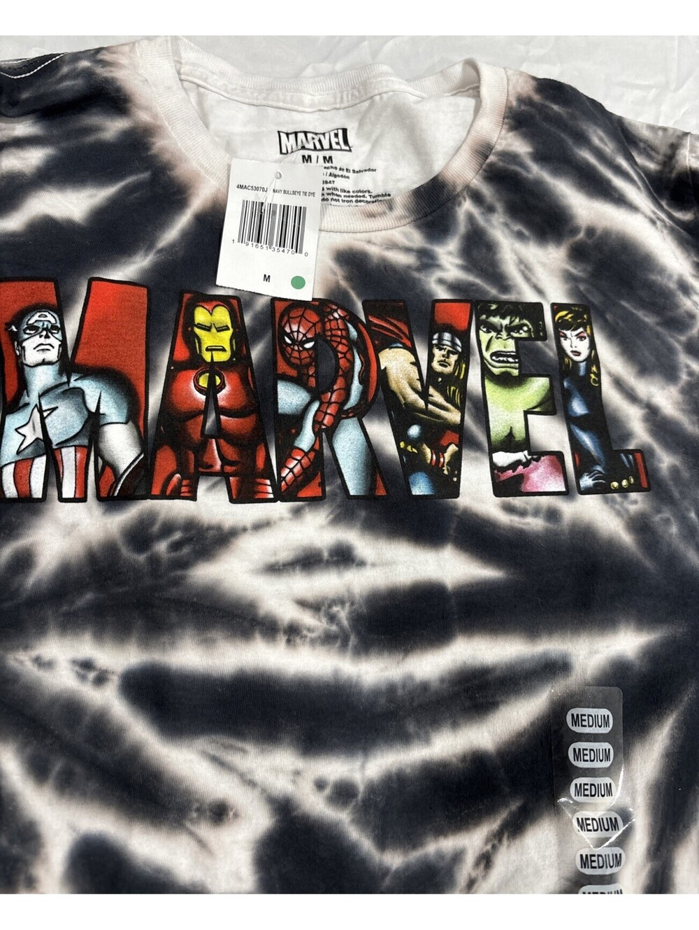 NWT Marvel Teen Medium, Tie Dye Decals Long Sleeve T-Shirt, May Fit XS Adult